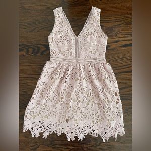 New Look Dust Pink Lace Midi Skater Dress Size 2